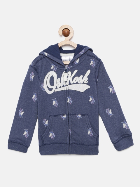 

OSHKOSH Bgosh Girls Blue Printed Hooded Sweatshirt