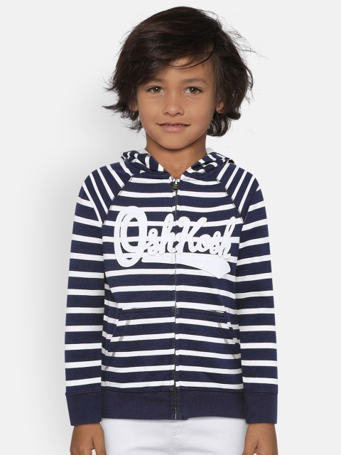 

OSHKOSH Bgosh Boys Blue & White Striped Hooded Sweatshirt