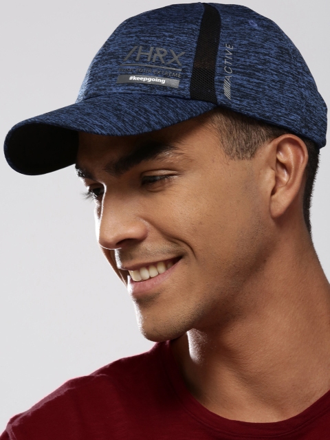 Men Navy Blue Melange Solid Training Dry Fit Sweatband Cap