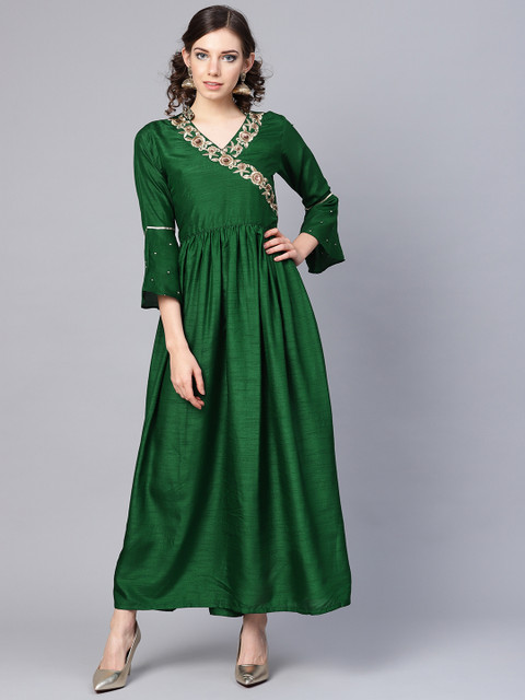 

Varanga Women Green Solid Wrap Maxi Dress