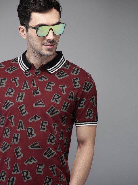 

HERE&NOW Men Maroon Printed Polo T-shirt