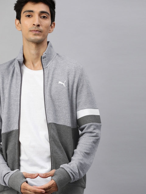 

Puma Men Grey & Charcoal Grey Colourblocked Sporty Track Jacket