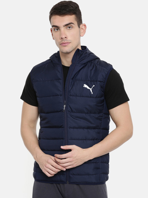 

Puma Men Navy Blue Solid WarmCell Hooded Ultralight Vest Sporty Jacket