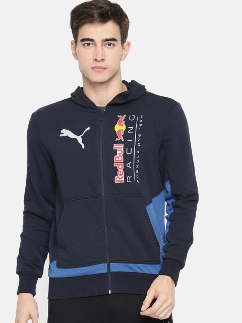 

PUMA Motorsport Men Black Printed RBR Logo Hooded Front-Open Track Motorsport Sweatshirt, Navy blue