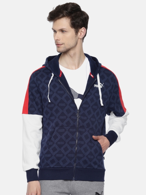 

Puma Men Navy Blue Logo AOP Pack Hoodie FL Printed Sporty Jacket