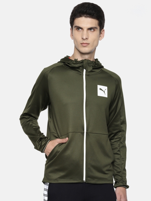 

Puma Men Olive Green Solid DryCell Slim Fit Tec Sports FZ Hooded Sporty Jacket