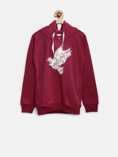 

GJ Unltd Jeans by Gini & Jony Girls Maroon Hooded Printed Sweatshirt