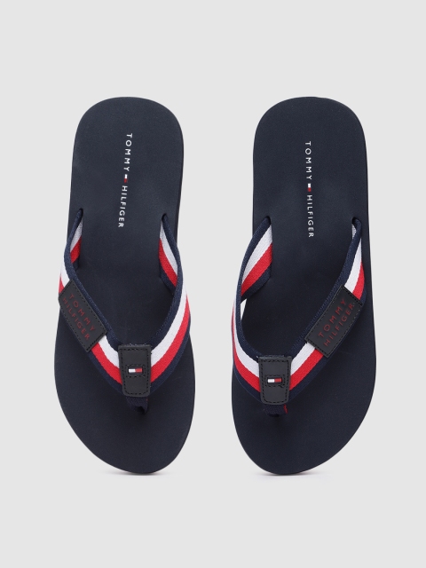 

Tommy Hilfiger Men Navy Blue & Red Striped Thong Flip-Flops