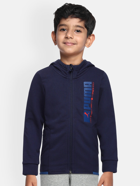 

Puma Boys Navy Blue Printed Active Sports Hooded Sweatshirt