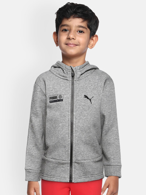 

Puma Boys Grey Printed Alpha Graphic Hooded Sweatshirt