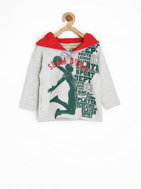 

Gini & Jony Boys Grey Melange Printed Hooded Sweatshirt
