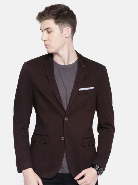 

Arrow Men Brown Self-Design Single-Breasted Zero Calorie Fit Casual Blazer