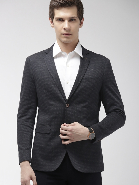 

Arrow Men Navy Blue Self-Design Single-Breasted Zero Calorie Fit Formal Blazer