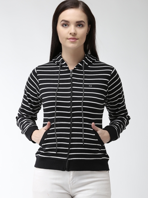 

Okane Women Black & White Striped Hooded Sweatshirt