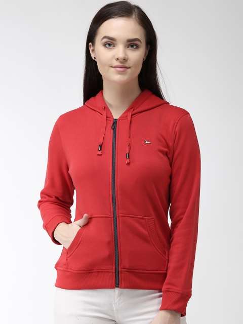

Okane Women Red Solid Hooded Sweatshirt