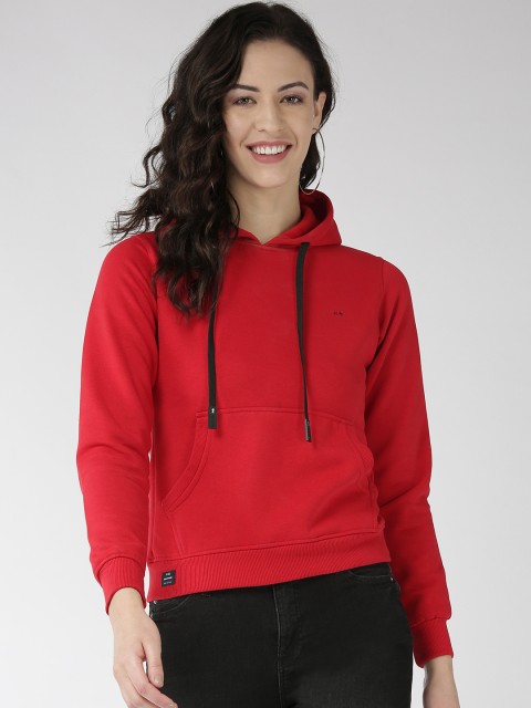 

Okane Women Red Solid Hooded Pullover Sweatshirt