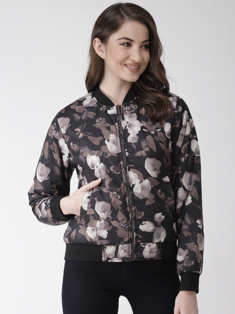 

Okane Women Black & Off-White Floral Print Bomber Jacket
