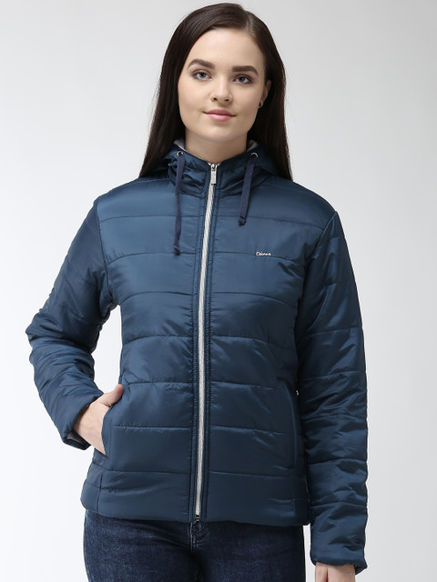 

Okane Women Navy Blue Solid Hooded Padded Jacket