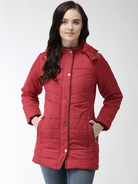 

Okane Women Red Solid Hooded Padded Jacket