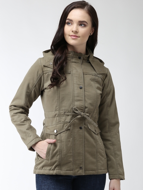 

Okane Women Olive Green Solid Hooded Tailored Jacket