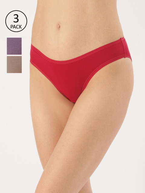 

Women Pack of 3 Solid Low-Rise Bikini Briefs PPK33002, Red