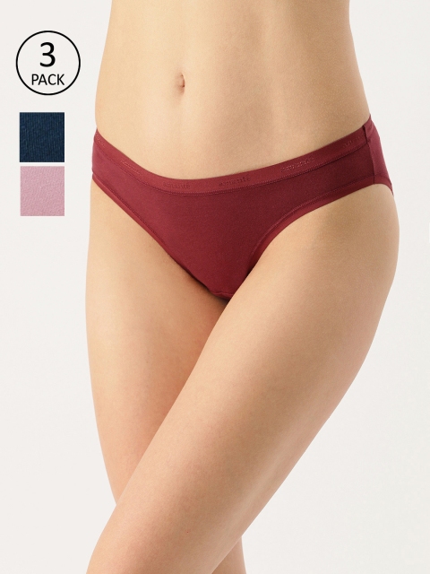 

Amante Women Pack of 3 Solid Bikini Briefs PPK33001, Maroon
