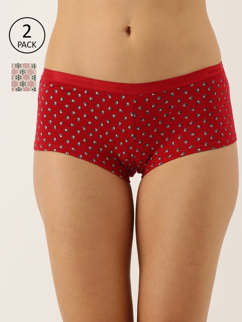 Women Pack of 2 Printed Knitted Low-Rise Boy Shorts PPK62101