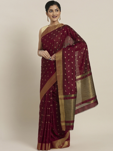 

Pisara Maroon Silk Blend Woven Design Chanderi Saree