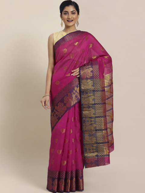 

Pisara Pink & Purple Silk Cotton Woven Design Chanderi Saree