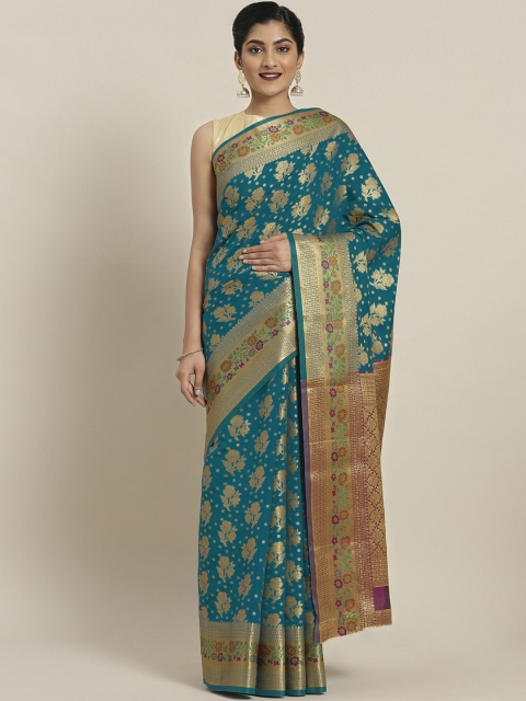 

Pisara Turquoise Blue Silk Cotton Woven Design Banarasi Saree