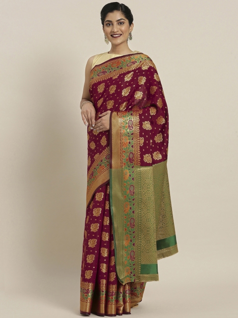 

Pisara Maroon & Gold-Coloured Silk Cotton Woven Design Banarasi Saree