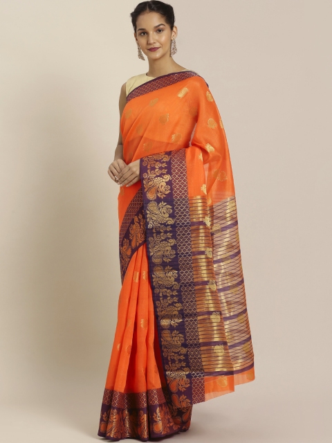 

Pisara Orange Silk Cotton Woven Design Chanderi Saree