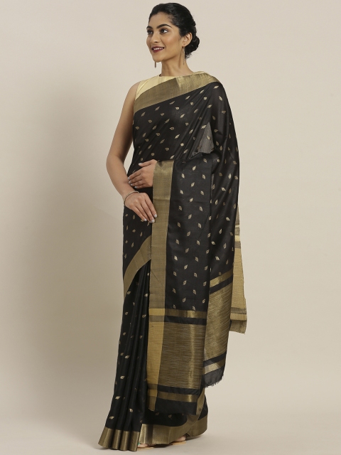 

Pisara Black & Golden Silk Blend Woven Design Chanderi Saree