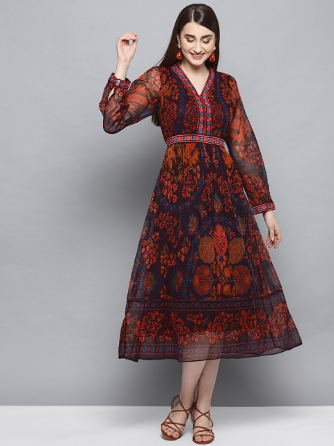 

Label Ritu Kumar Women Burgundy & Orange A-Line Dress