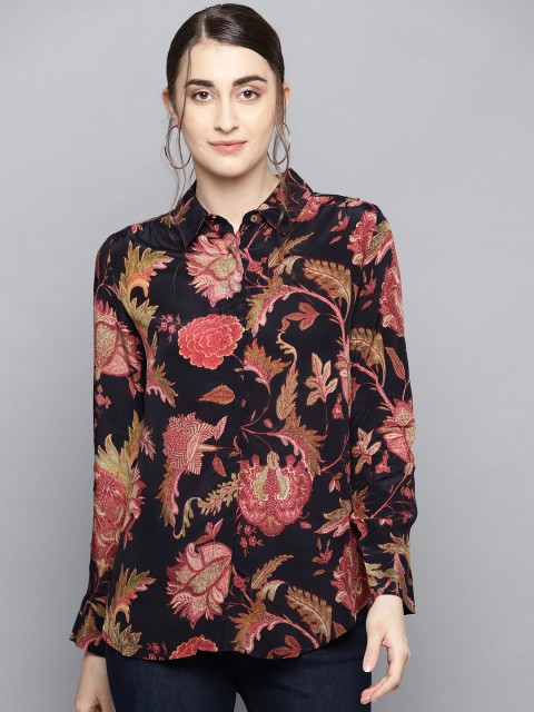 

Label Ritu Kumar Women Black & Peach-Coloured Printed Casual Shirt