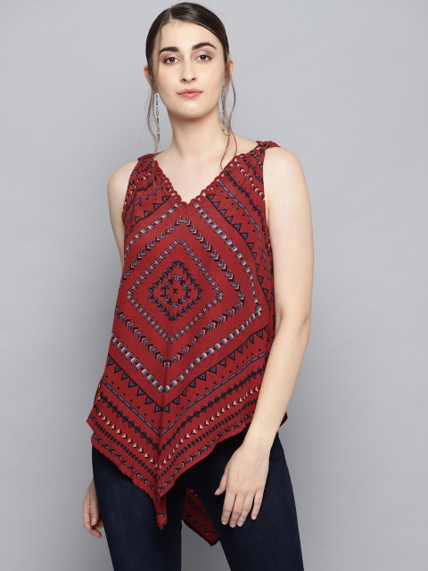

Label Ritu Kumar Women Maroon Printed A-Line Top with Camisole