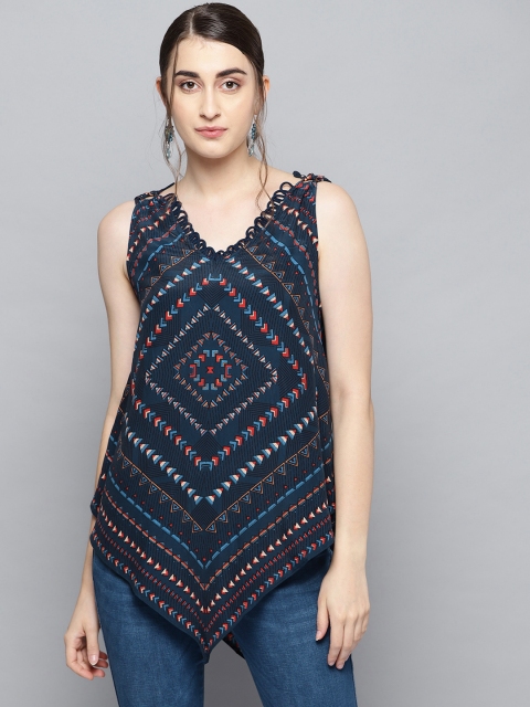 

Label Ritu Kumar Women Blue Printed A-Line Top with Camisole