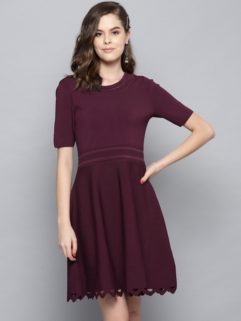 

Label Ritu Kumar Women Burgundy Solid A-Line Dress