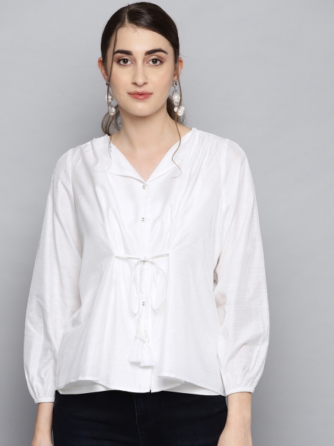 

Label Ritu Kumar Women Off-White Solid A-Line Top with Camisole