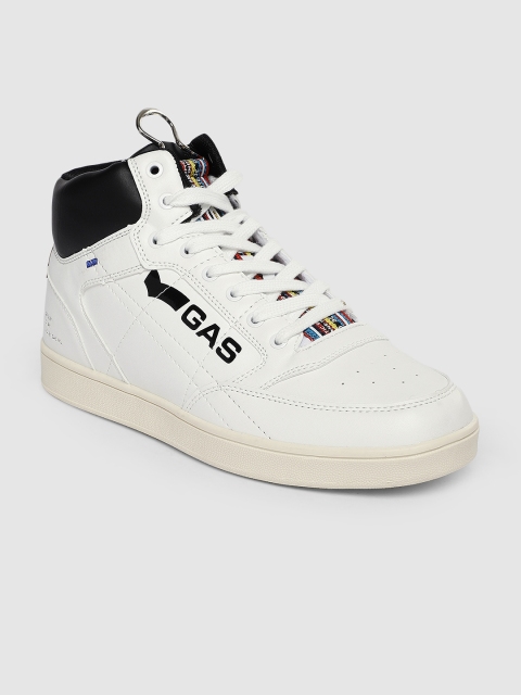 

GAS Men White Perforations Synthetic Leather Mid-Top Sneakers