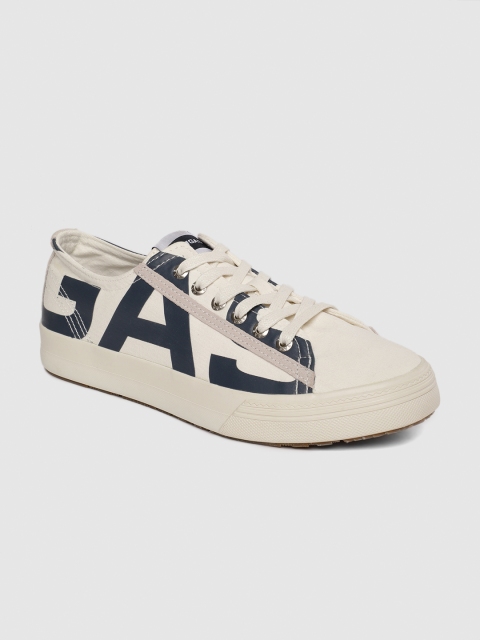 

GAS Men White & Navy Blue Printed Sneakers