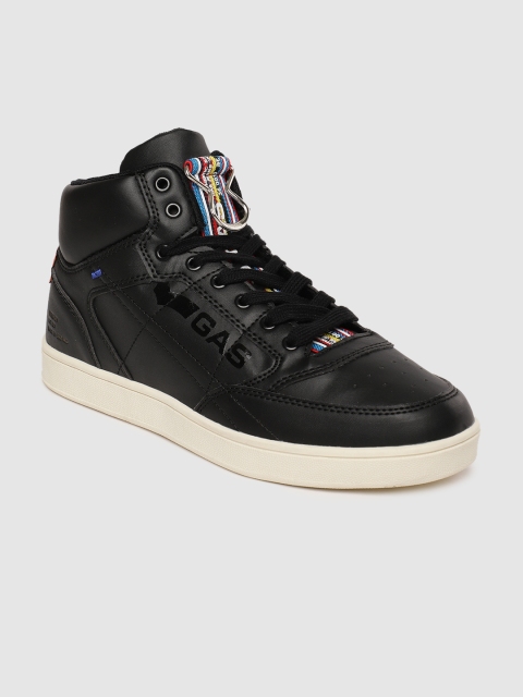 

GAS Men Black Solid Mid-Top Sneakers