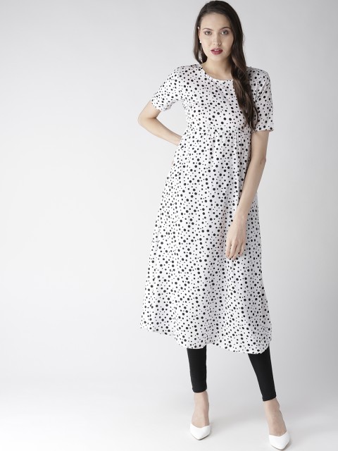 

Hubberholme Women White & Black Printed A-Line Kurta