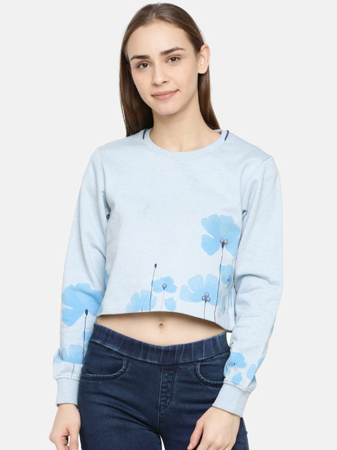 

Duke Women Blue Printed Cropped Pullover Sweatshirt