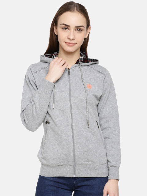 

Duke Women Grey Solid Hooded Sweatshirt