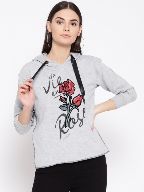 

Duke Women Grey Melange & Red Printed Hooded Sweatshirt