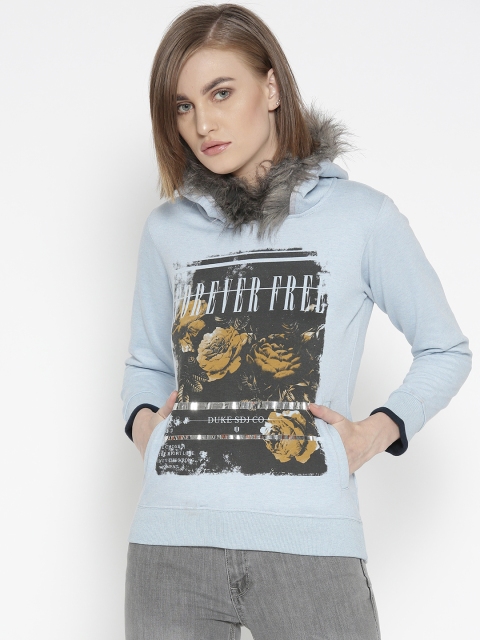 

Duke Women Blue & Black Printed Hooded Sweatshirt