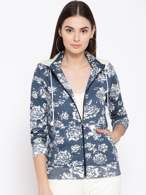 

Duke Women Navy Blue & White Printed Sweatshirt with Detachable Hood