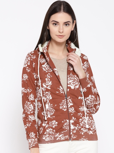 

Duke Women Rust Brown & White Printed Hooded Sweatshirt