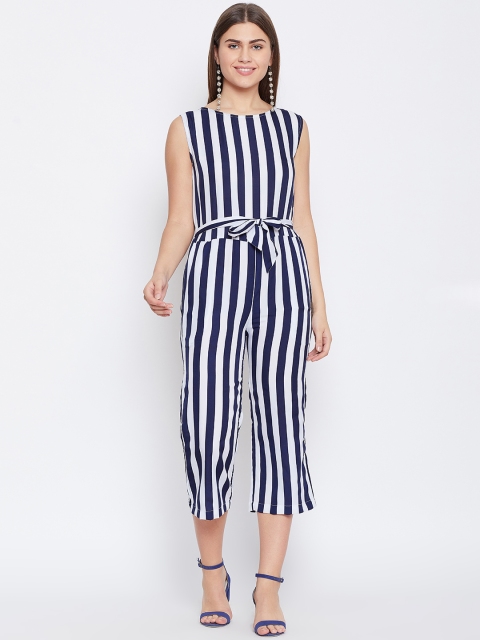 

Alsace Lorraine Paris Women Navy Blue & White Striped Culotte Jumpsuit